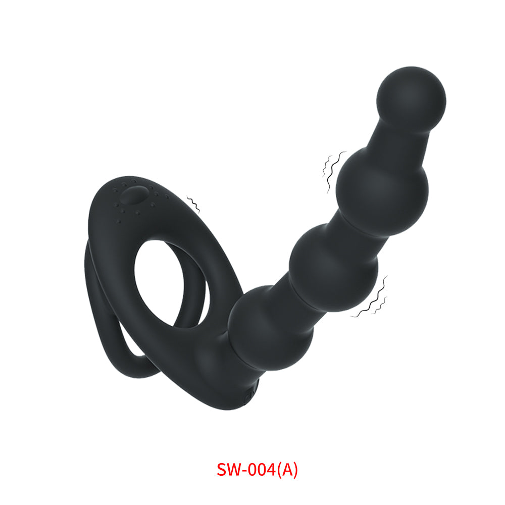 ペニスリング付ビーズアナルバイブ膣とアナルが同時に楽しむ
