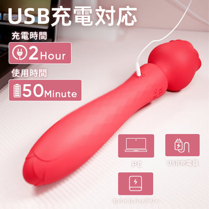 花芯ダブル振動バイブ 18禁 360°回転ヘッド 挿入型 10種振動モード Gス 360°回転ヘッド Minhodo