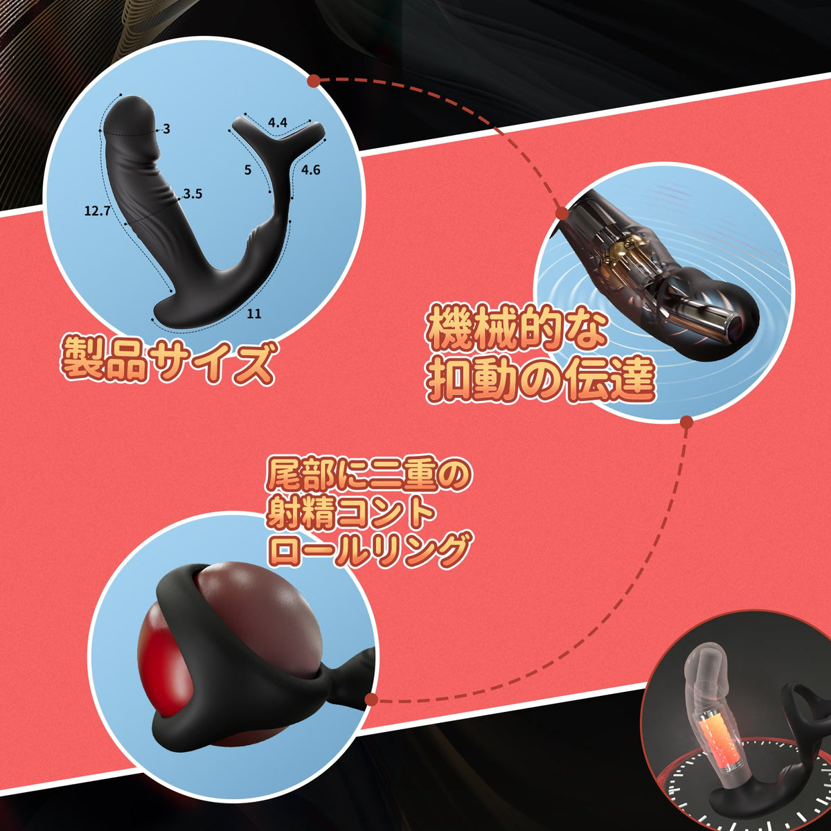 三重リングバイブ 18禁 蠕動伸縮機能 7種振動 早漏防止 持続力アップ 非射精 蠕動伸縮機能 Minhodo