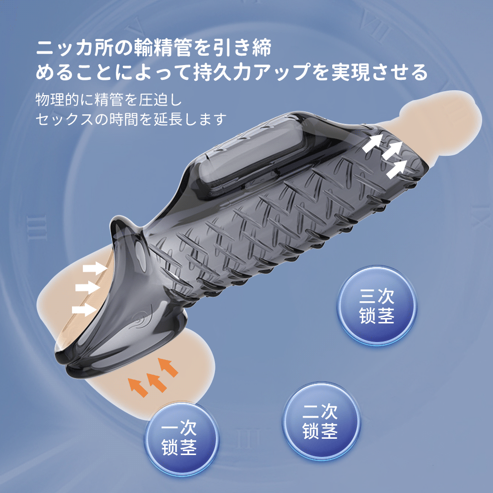 振動ペニスサック 18禁 ダブル締め付け 精子束縛 早漏防止 持続力アップ イボ ダブル締め付け Minhodo