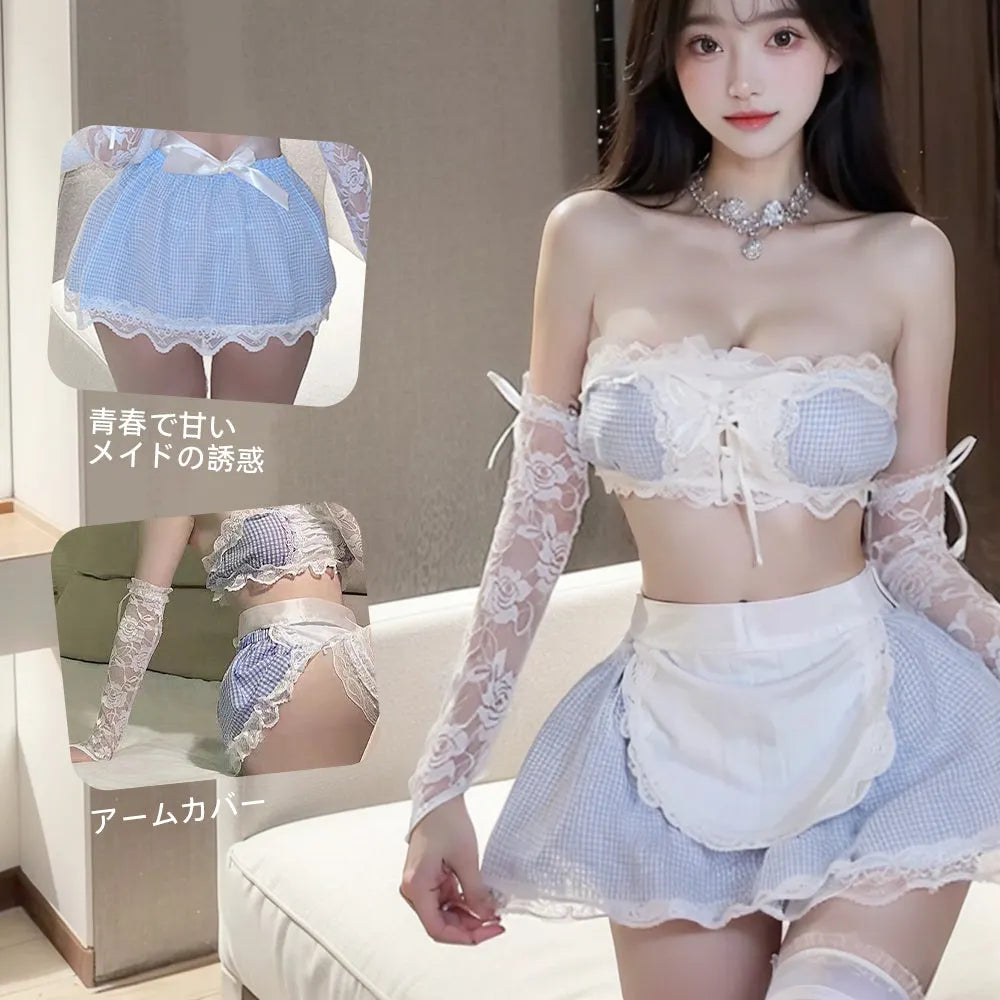 チェック柄メイド服 コスプレ セクシー ランジェリー 可愛い メイドスタイル 女 コスプレ Minhodo