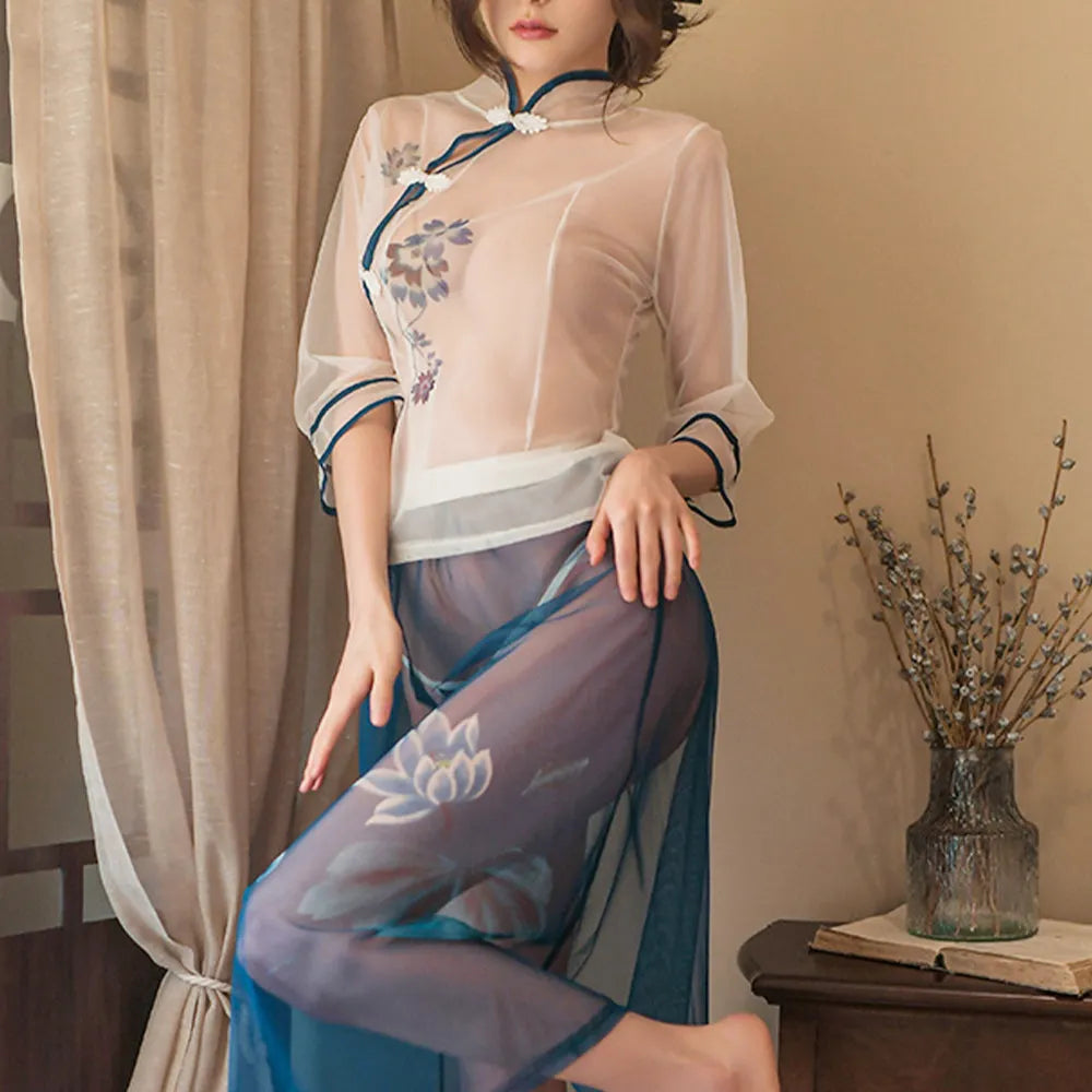 古典風シースルーチャイナドレス セクシー コスプレ ランジェリー 過激 透け感  セクシー Minhodo